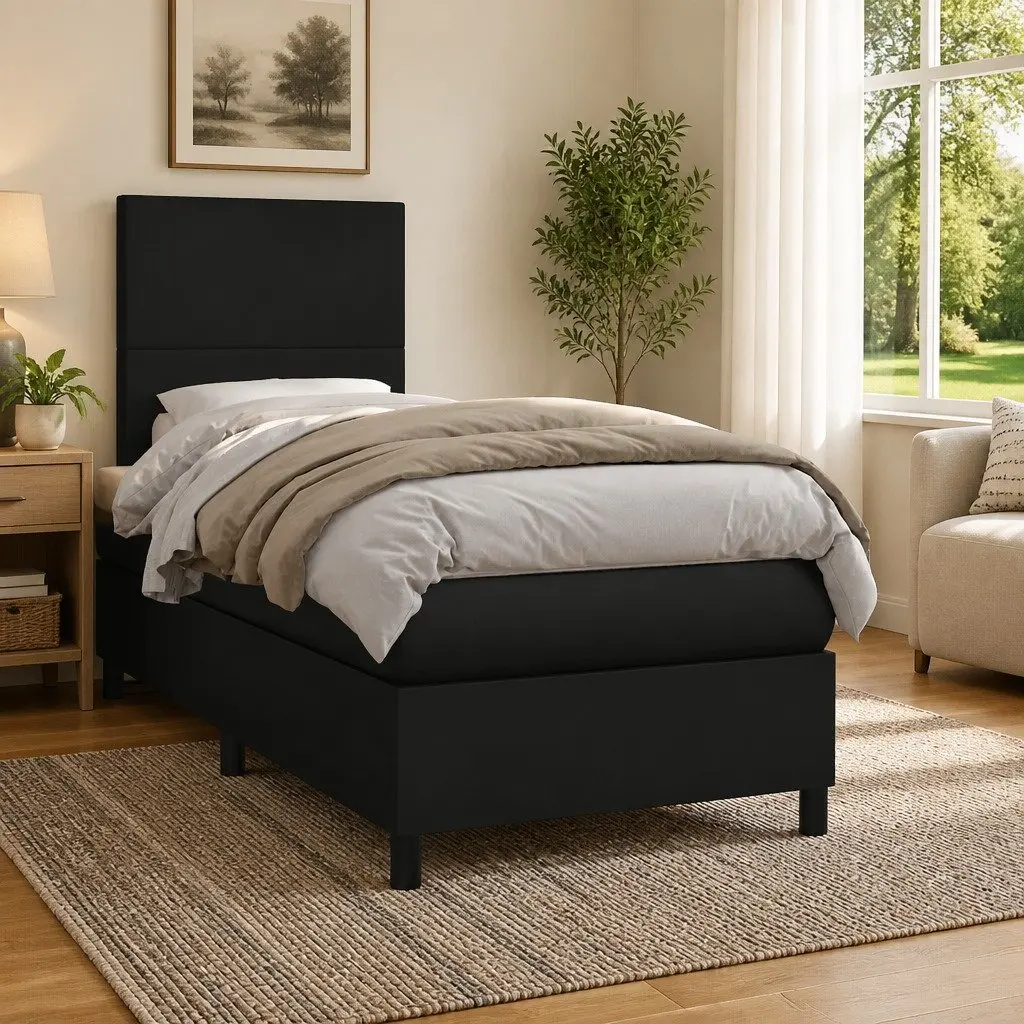 King Single Bed in Black Faux Leather