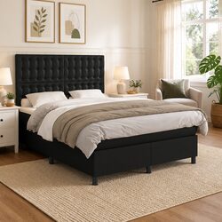 Double Box Spring Bed with Pocket Spring Mattress Black 137x187 cm Faux Leather