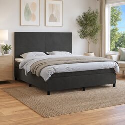 Comfortable Box Spring Bed with Pocket Spring Mattress, Grey Velvet