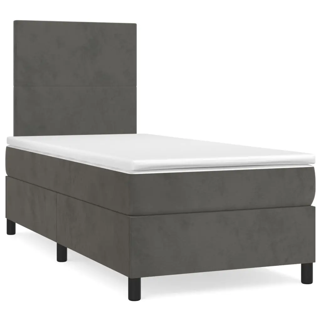 Box Spring Bed King Single 106x203cm Velvet Adjustable Headboard Pocket Mattress Dark Grey