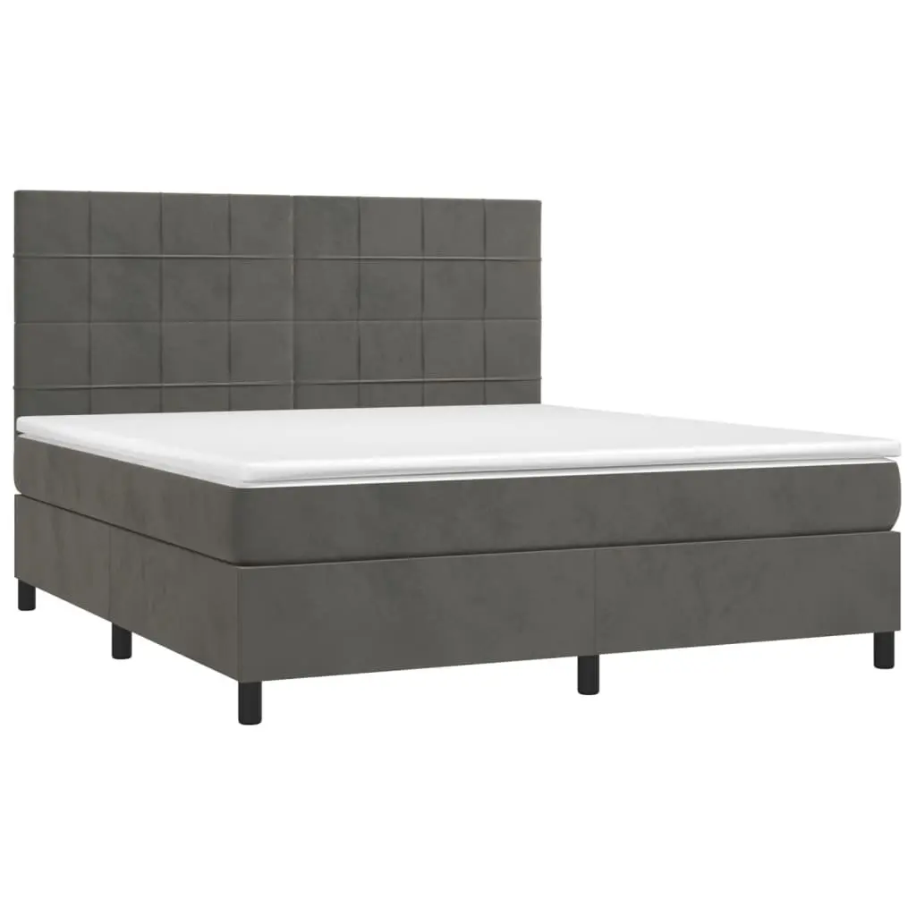 Queen Size Box Spring Bed with Pocket Spring Mattress Grey Velvet Headboard