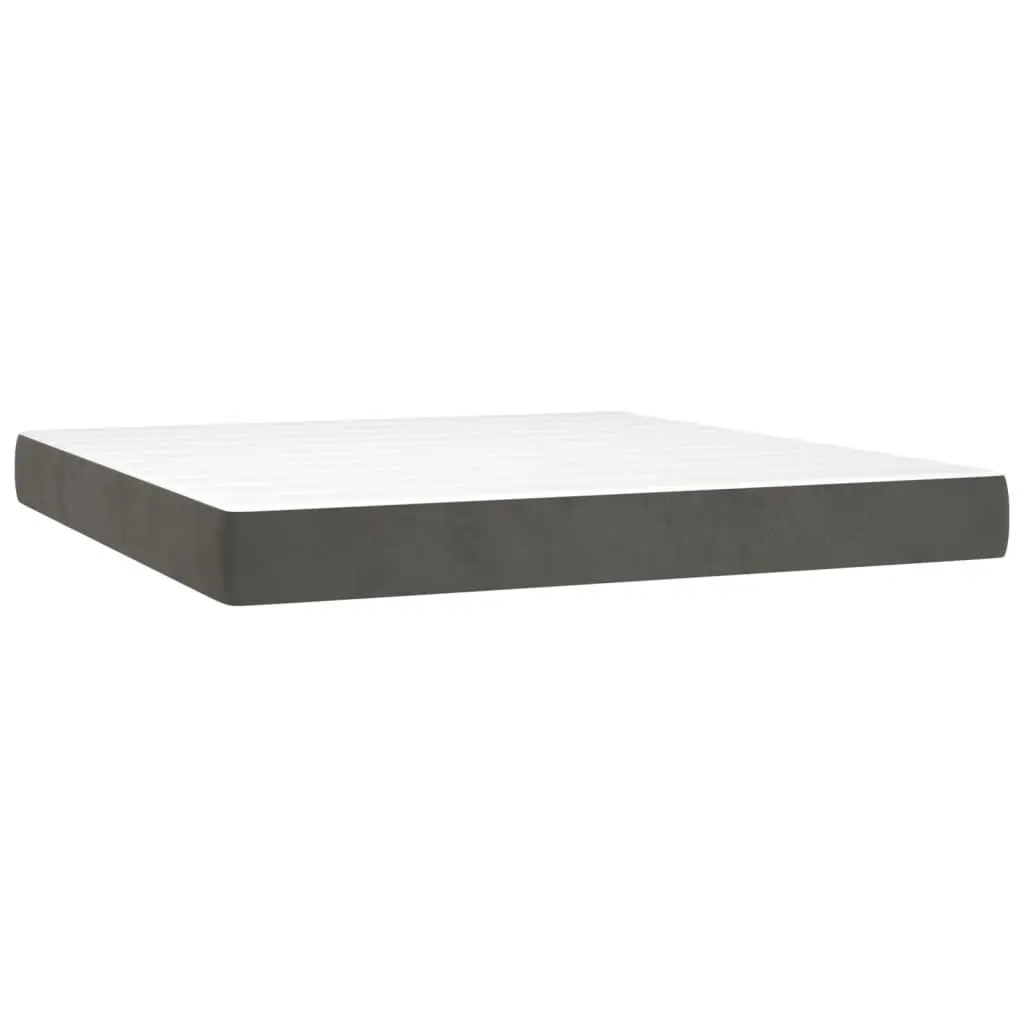 Queen Size Box Spring Bed with Pocket Spring Mattress Grey Velvet Headboard
