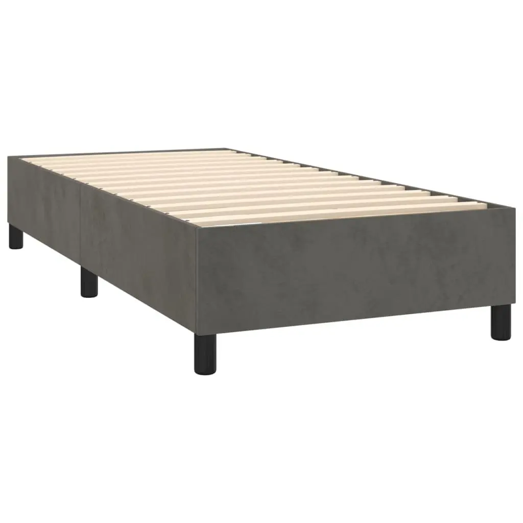 King Single Box Spring Bed with Pocket Spring Mattress Grey Velvet 106x203cm
