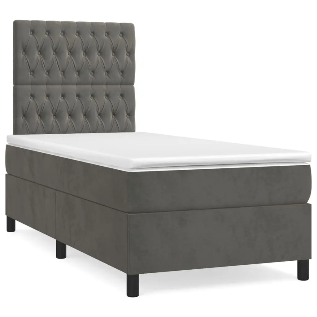 Box Spring Bed Pocket Spring Mattress King Single 106x203 cm Grey Velvet