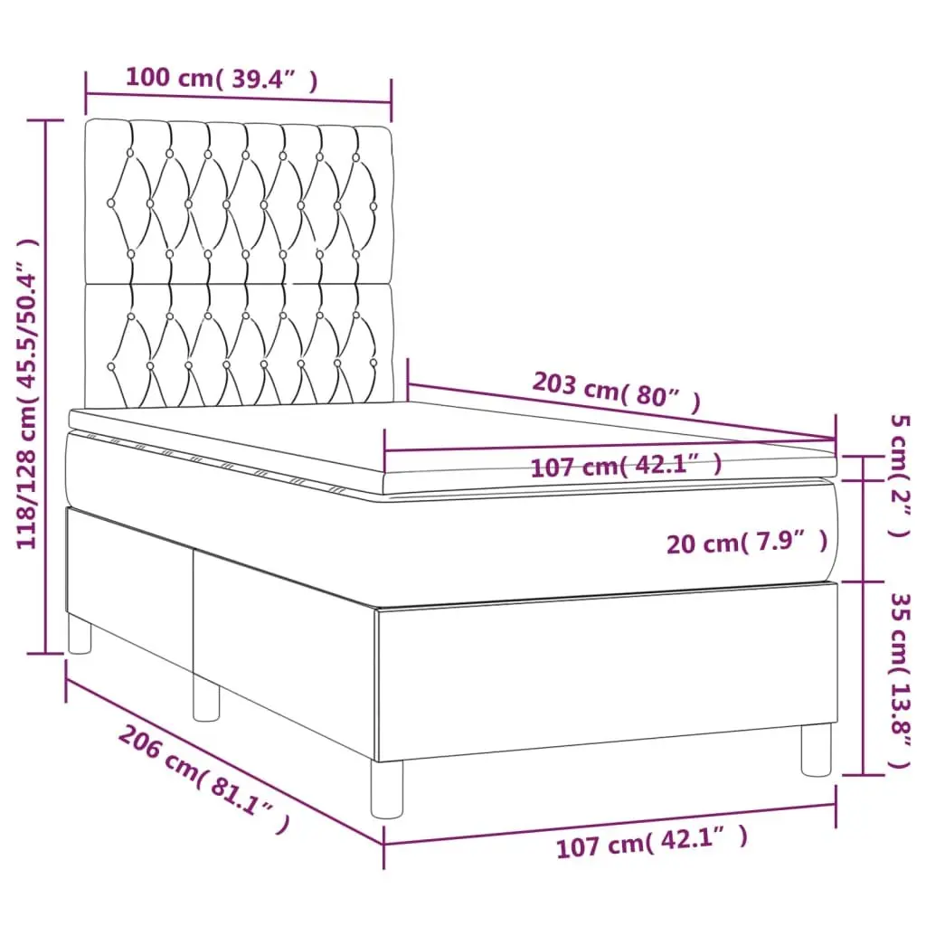 Box Spring Bed Pocket Spring Mattress King Single 106x203 cm Grey Velvet