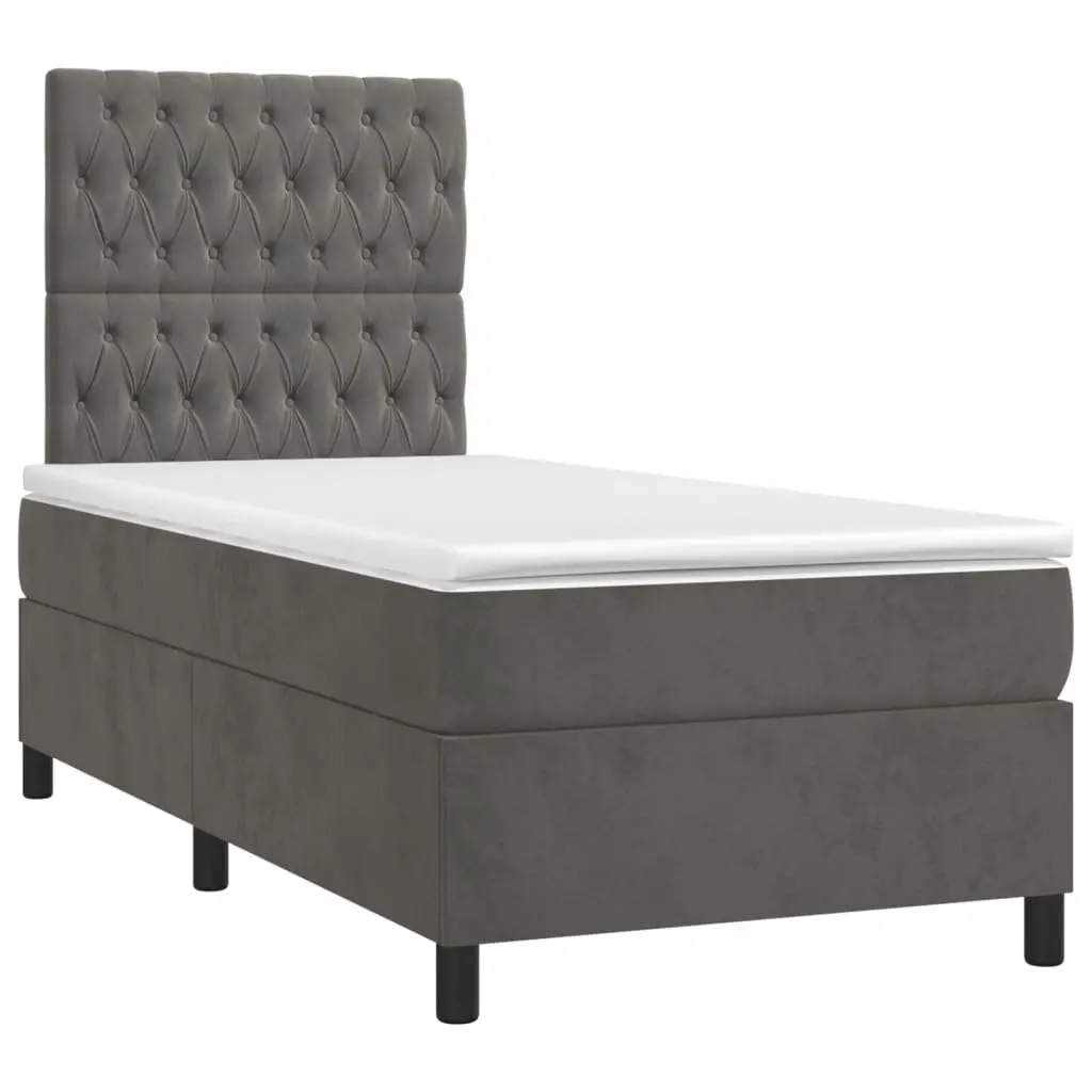 Box Spring Bed Pocket Spring Mattress King Single 106x203 cm Grey Velvet