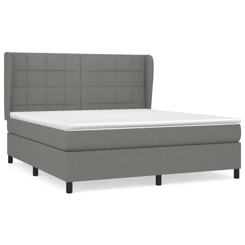 Queen Size Box Spring Bed with Pocket Spring Mattress Dark Grey Fabric