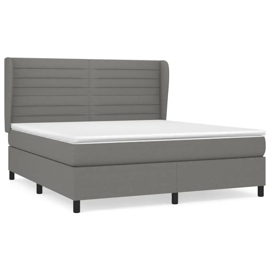 Queen Size Box Spring Bed with Pocket Spring Mattress Dark Grey Fabric