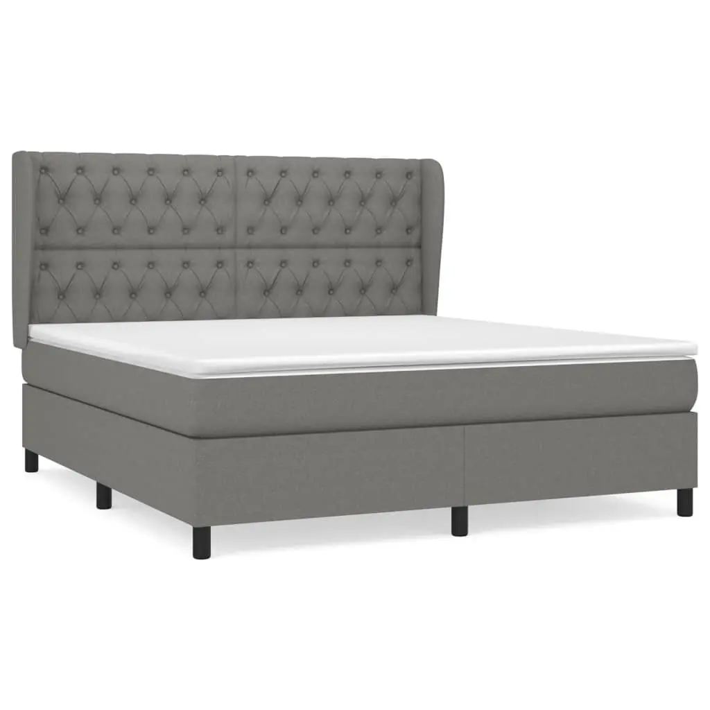 Box Spring Bed Queen Size with Pocket Spring Mattress Grey Fabric Headboard