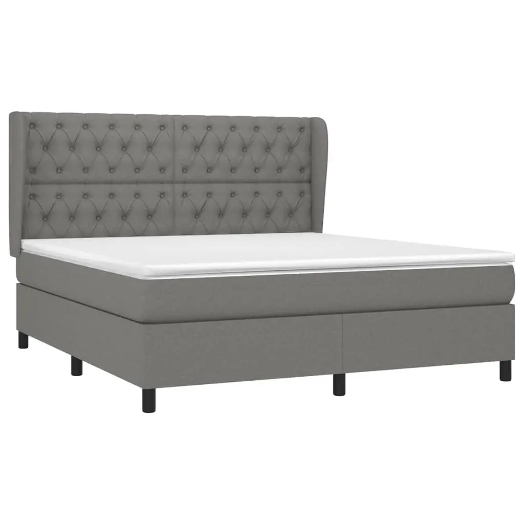 Box Spring Bed Queen Size with Pocket Spring Mattress Grey Fabric Headboard