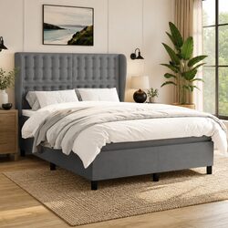 Double Size Box Spring Bed with Pocket Spring Mattress Grey Fabric 137x187cm