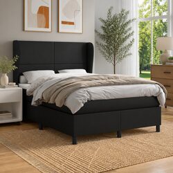 Box Spring Bed with Pocket Spring Mattress Double Size Black Faux Leather