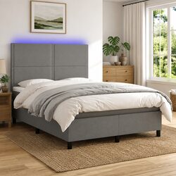 Box Spring Bed with Pocket Spring Mattress LED Grey 137x187 cm Double Bedroom
