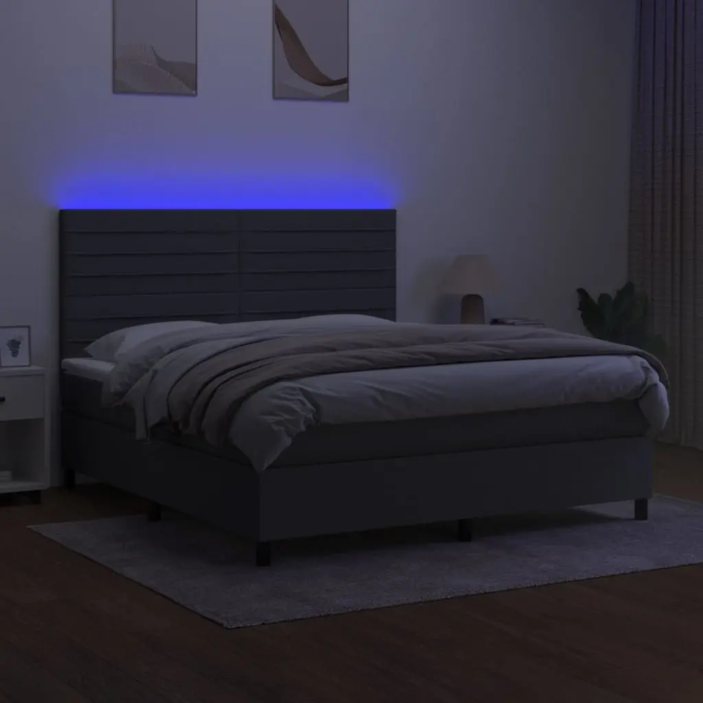 Queen Size Box Spring Bed with Pocket Spring Mattress Adjustable Headboard LED