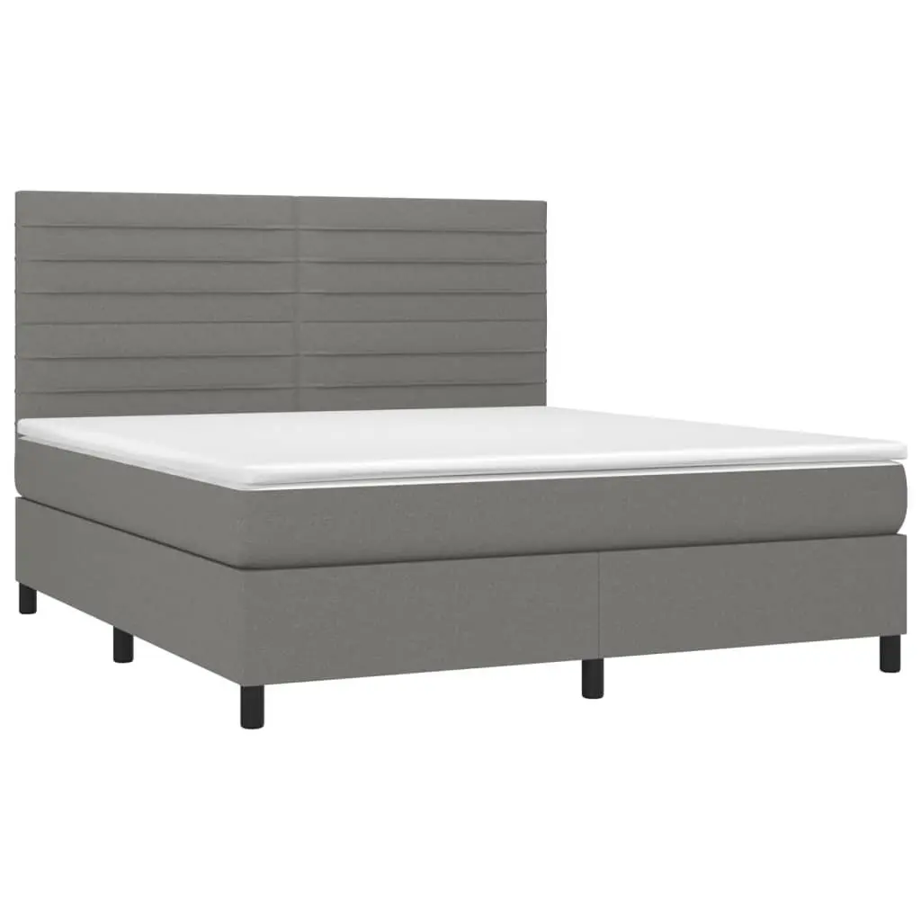 Queen Size Box Spring Bed with Pocket Spring Mattress Adjustable Headboard LED