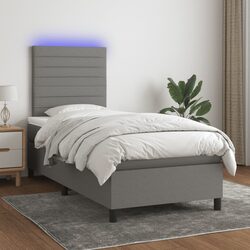 Reliable Box Spring Bed with LED Headboard and Pocket Mattress 106x203cm Grey