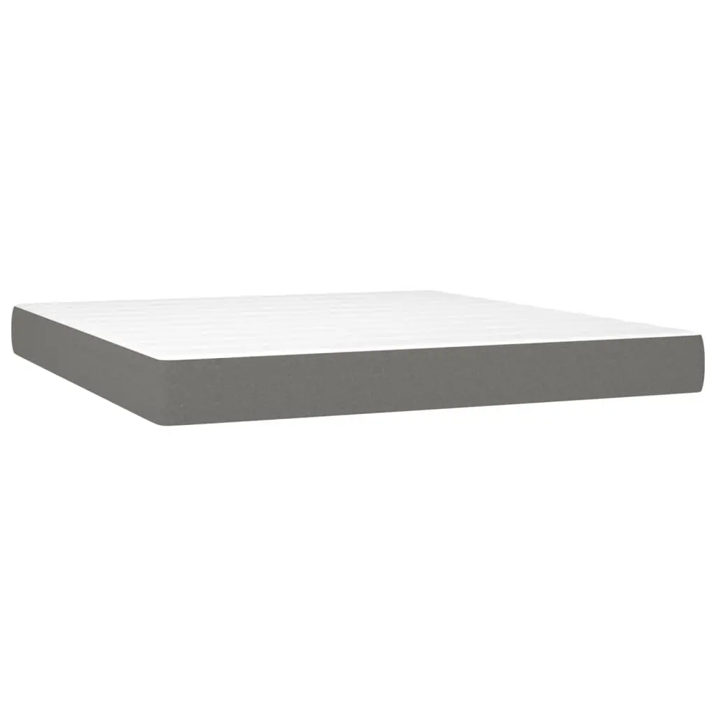 Queen Size Box Spring Bed with Pocket Mattress LED Headboard Grey Fabric