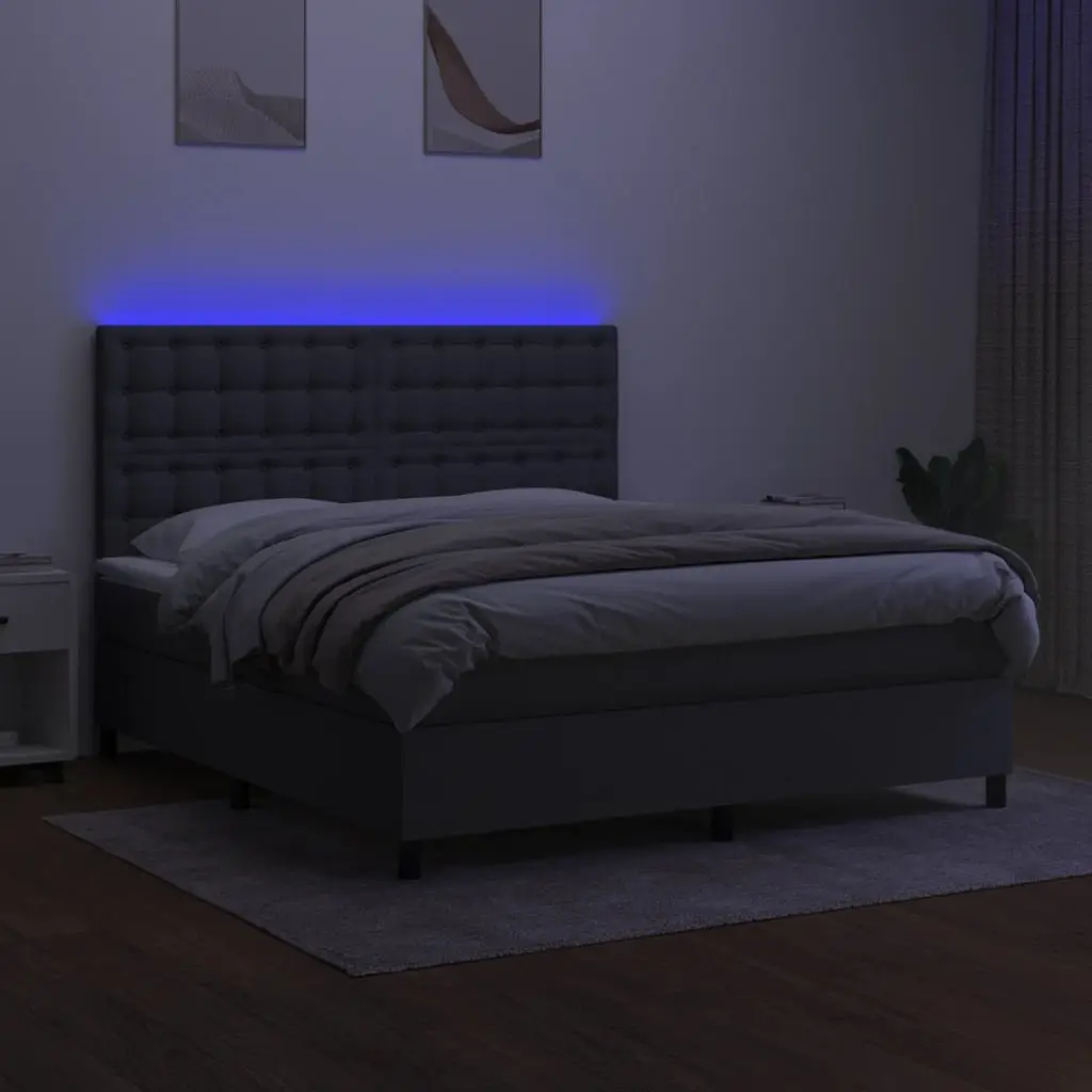Box Spring Bed with Pocket Mattress Adjustable Headboard Grey Queen Size 153x203cm