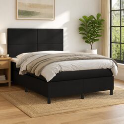 Double Box Spring Bed with Pocket Spring Mattress LED Headboard Black 137x187cm