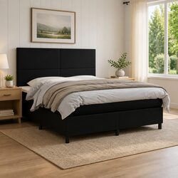 Comfortable Queen Box Spring Bed with LED Features in Black