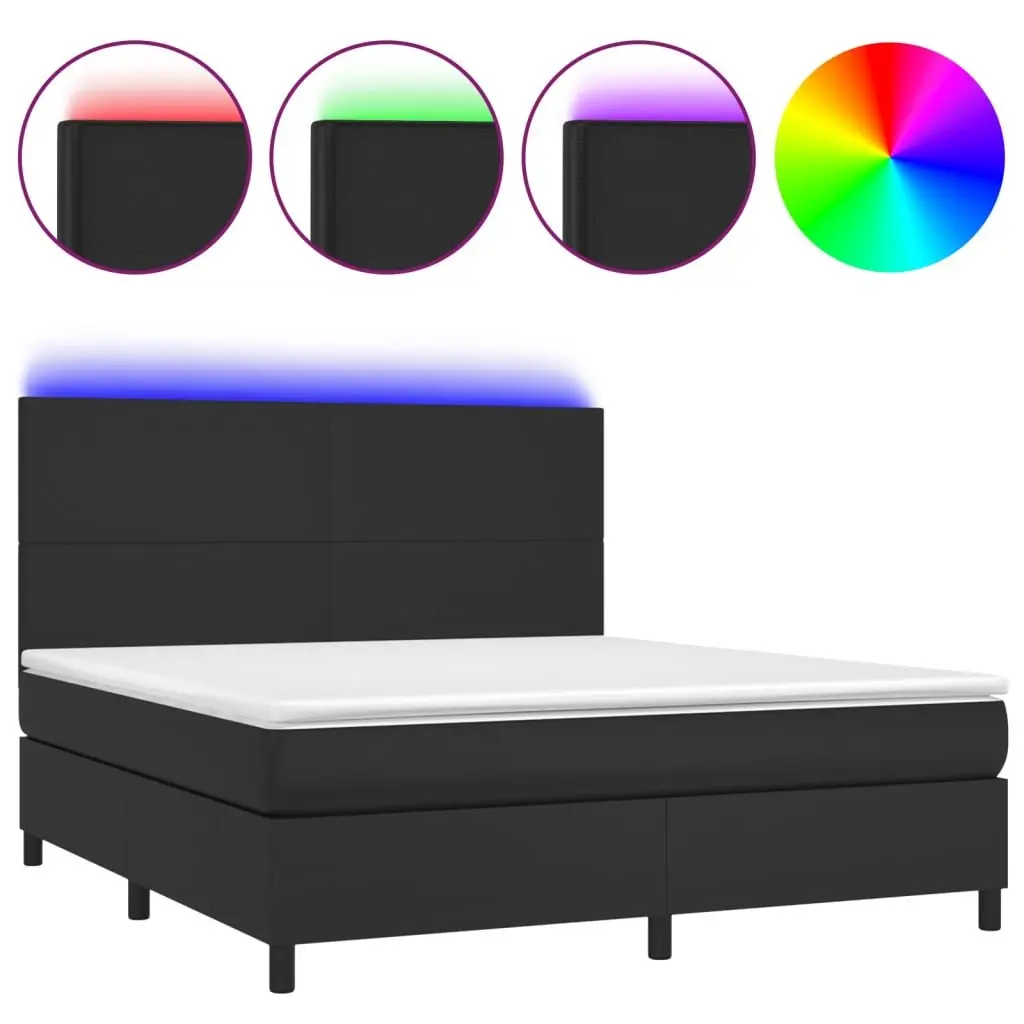 Queen Size Box Spring Bed with Pocket Spring Mattress LED Headboard Black Faux