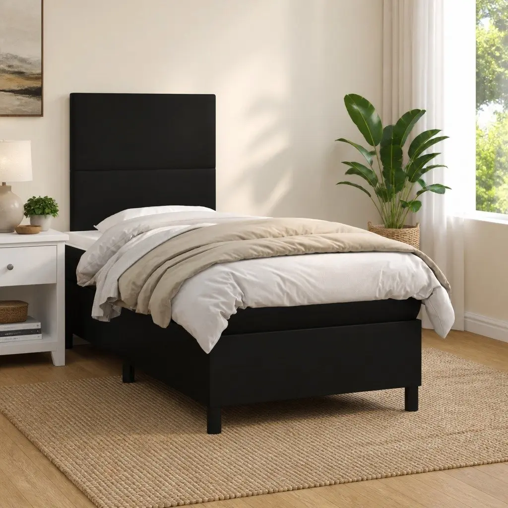 King Single Box Spring Bed with LED Lights Faux Leather Headboard Mattress