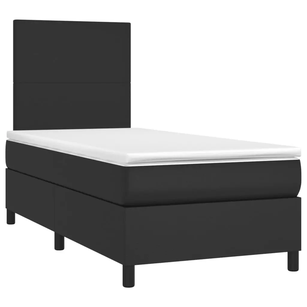 King Single Box Spring Bed with LED Lights Faux Leather Headboard Mattress