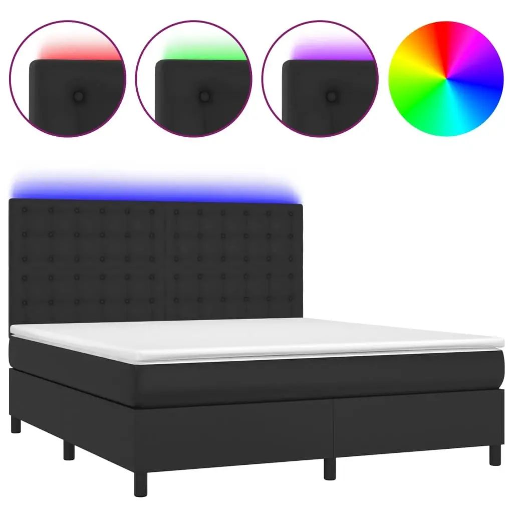 Box Spring Bed Queen Size Pocket Spring Mattress Adjustable LED Headboard Black Faux Leather