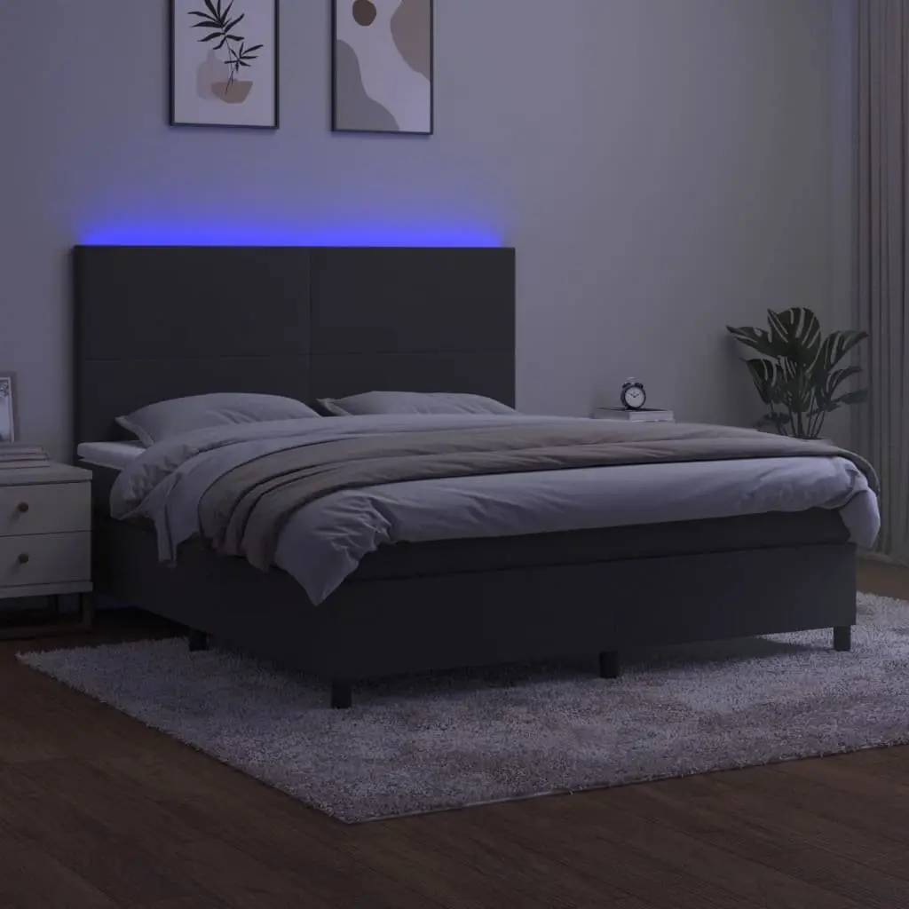 Box Spring Bed Queen Size Adjustable Headboard with LED Lights Velvet Grey 153x203 cm