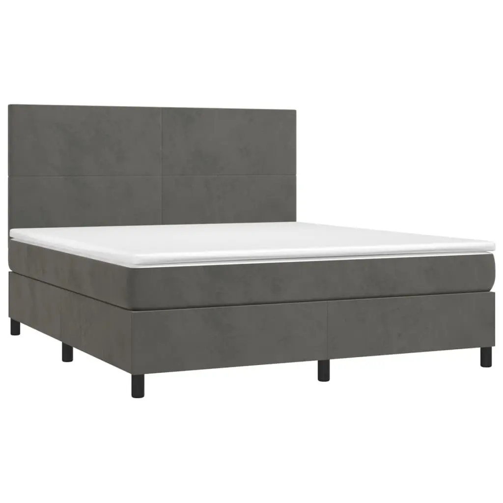 Box Spring Bed Queen Size Adjustable Headboard with LED Lights Velvet Grey 153x203 cm