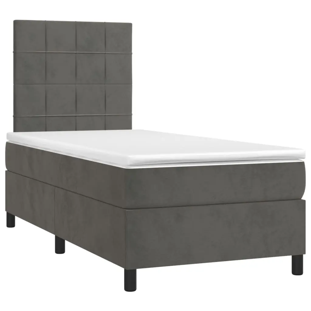 King Single Box Spring Bed with LED Lights Velvet Headboard Pocket Mattress