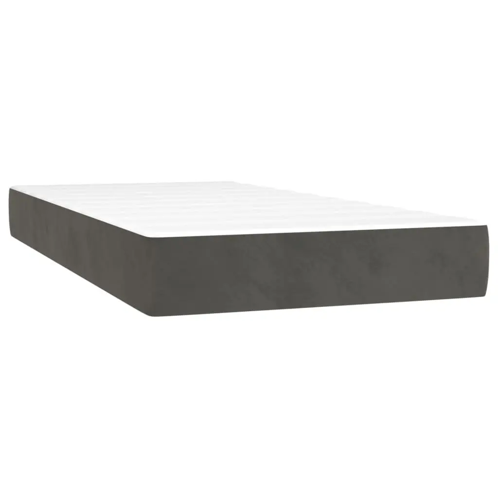 King Single Box Spring Bed with LED Lights Velvet Mattress Headboard 106x203cm