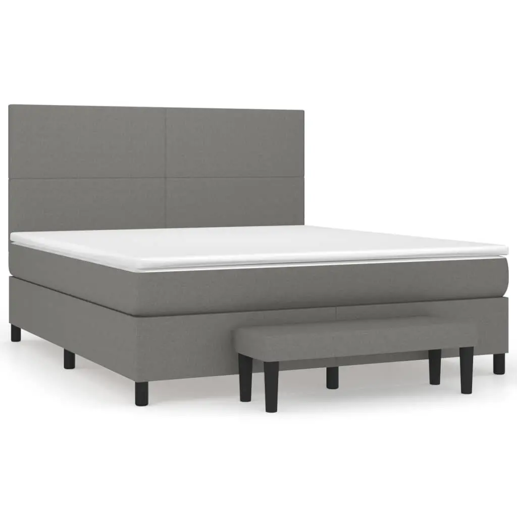 Box Spring Bed Queen Size with Pocket Spring Mattress Grey Fabric Headboard