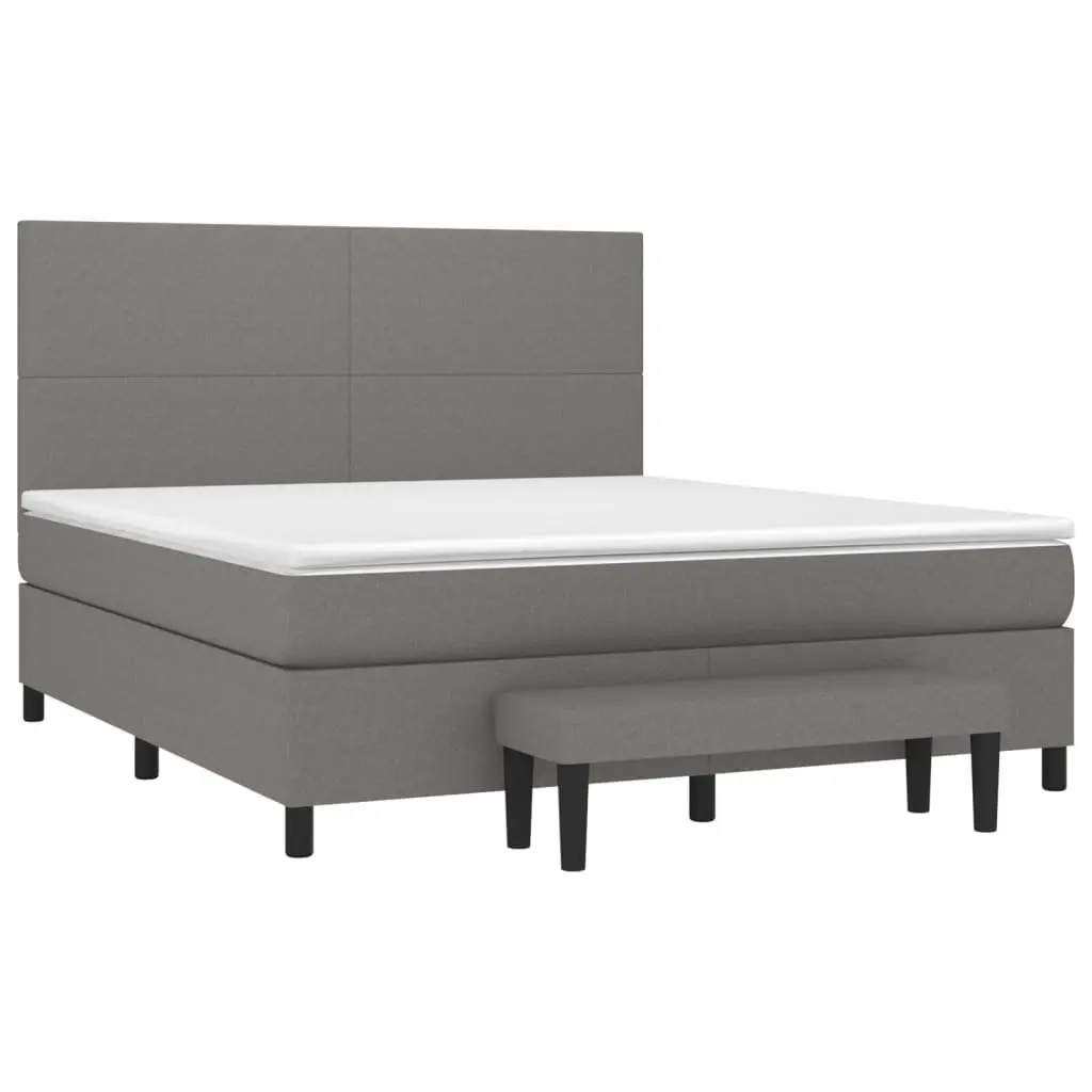 Box Spring Bed Queen Size with Pocket Spring Mattress Grey Fabric Headboard