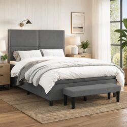 Double Box Spring Bed with Pocket Spring Mattress Grey Fabric 137x187cm