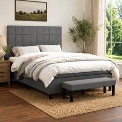 Comfortable Dark Grey Box Spring Bed with Pocket Spring Mattress