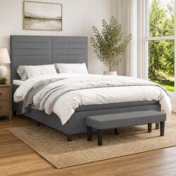 Double Box Spring Bed with Pocket Spring Mattress Grey 137x187cm Adjustable