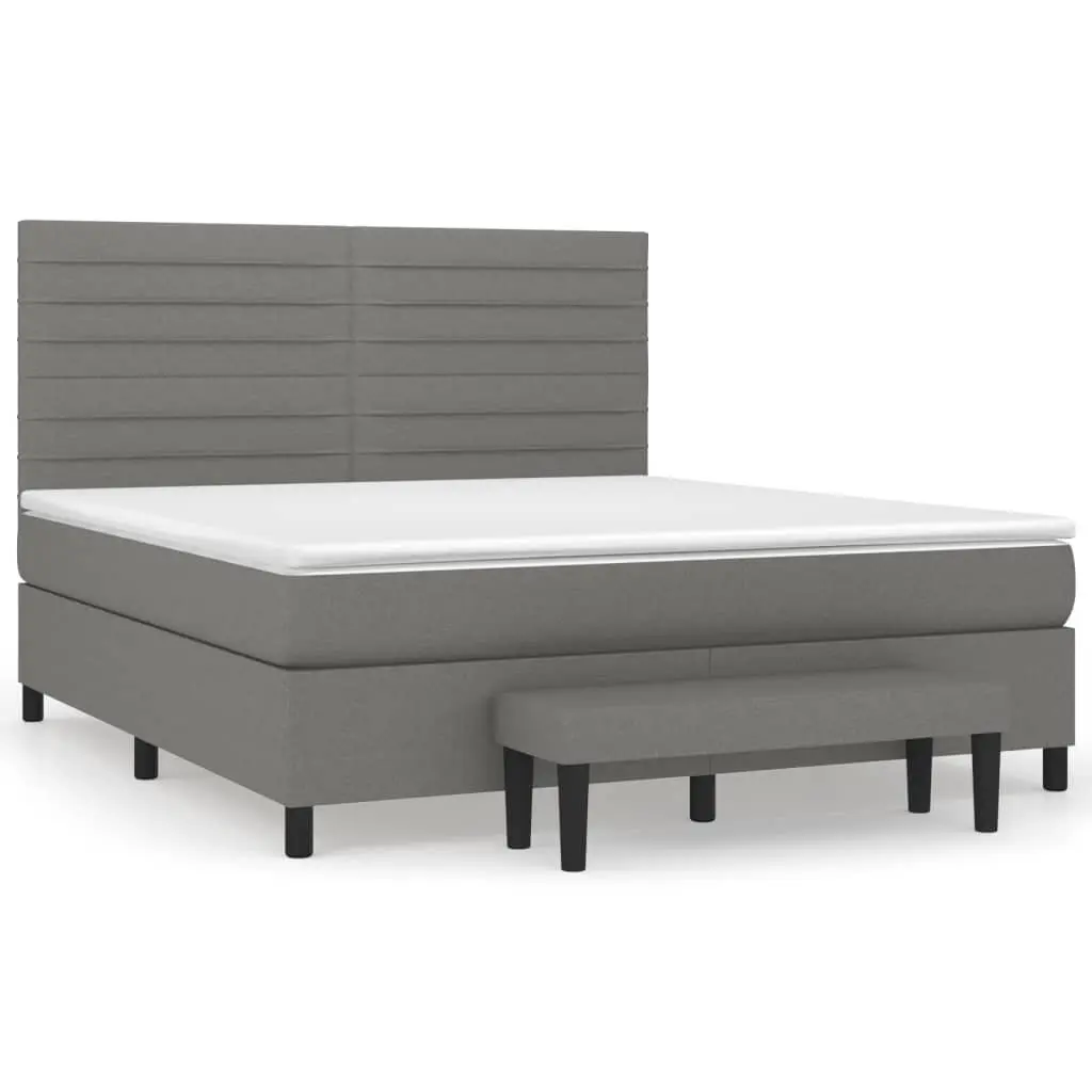 Queen Box Spring Bed with Mattress Adjustable Headboard Dark Grey Fabric 152x203 cm