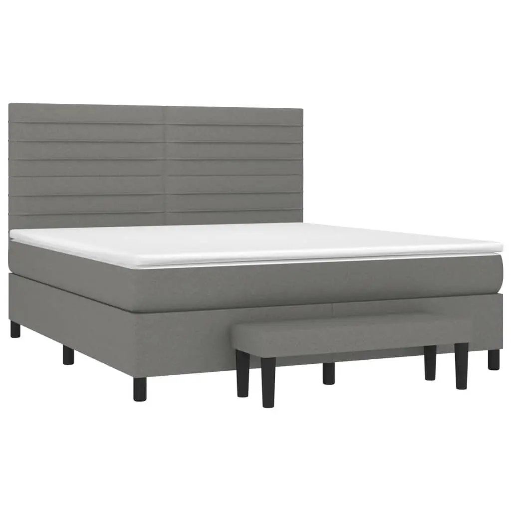 Queen Box Spring Bed with Mattress Adjustable Headboard Dark Grey Fabric 152x203 cm