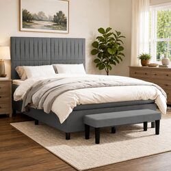 Box Spring Bed with Pocket Spring Mattress Dark Grey Double 137x187cm Fabric