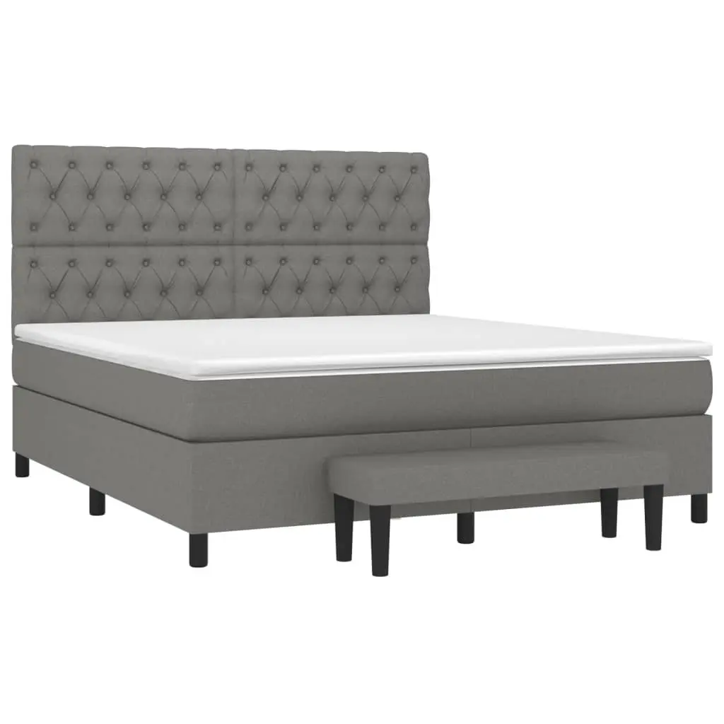 Box Spring Bed Queen Size Pocket Spring Mattress Dark Grey Fabric Headboard