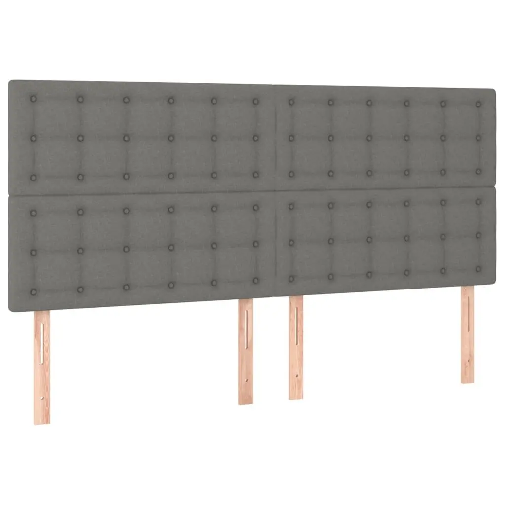 Queen Box Spring Bed with Mattress Dark Grey Fabric Adjustable Headboard