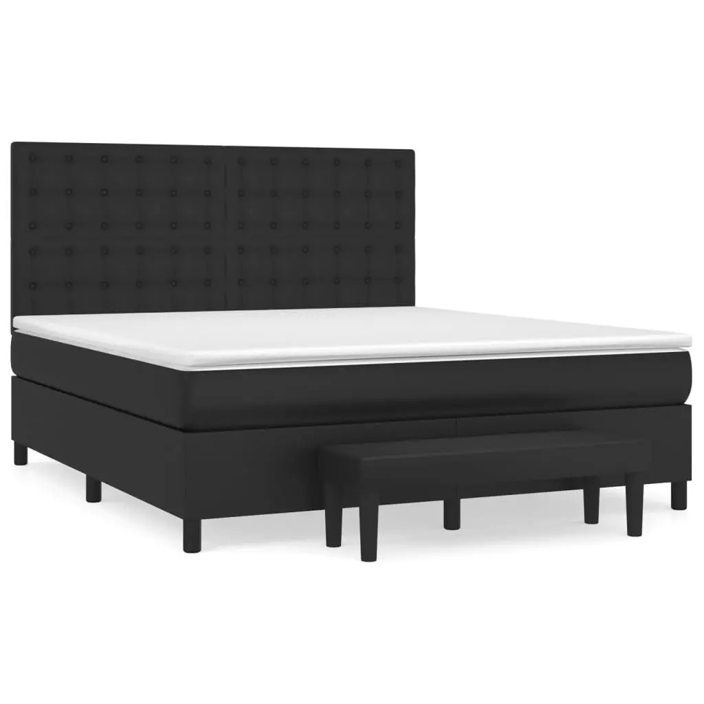 Box Spring Bed with Pocket Spring Mattress Queen Size Adjustable Headboard Faux Leather Black