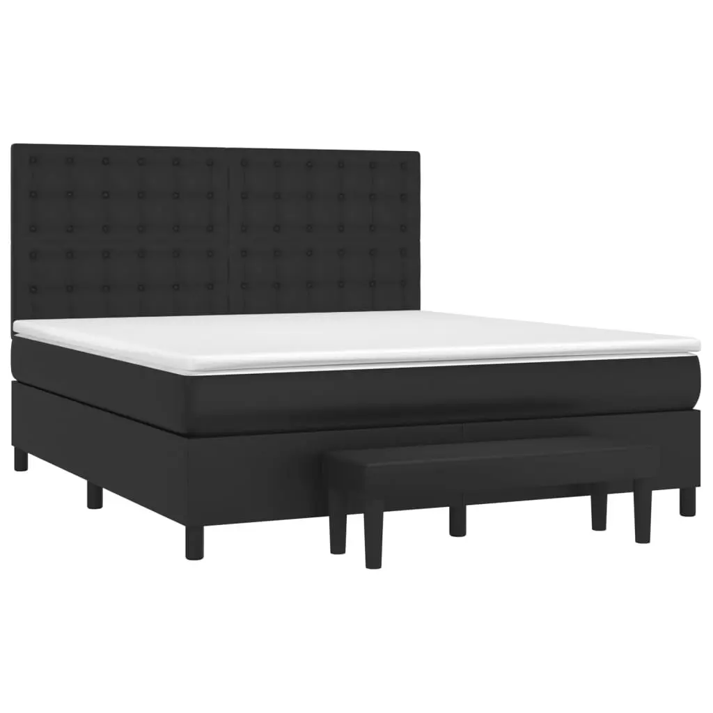 Box Spring Bed with Pocket Spring Mattress Queen Size Adjustable Headboard Faux Leather Black