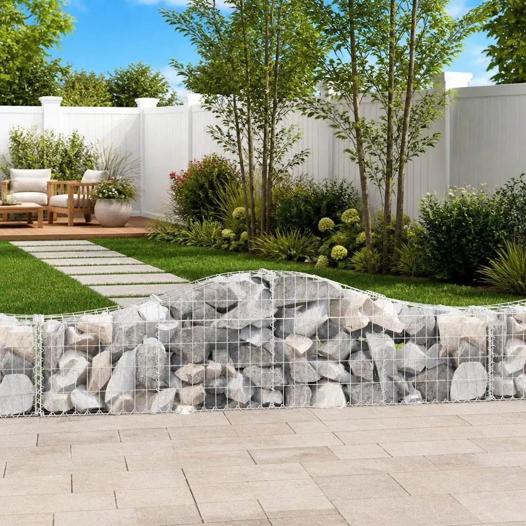 Arched Gabion Baskets Garden Barrier Retaining Wall 200 x 30 x 40/60 cm Silver 3 Piece