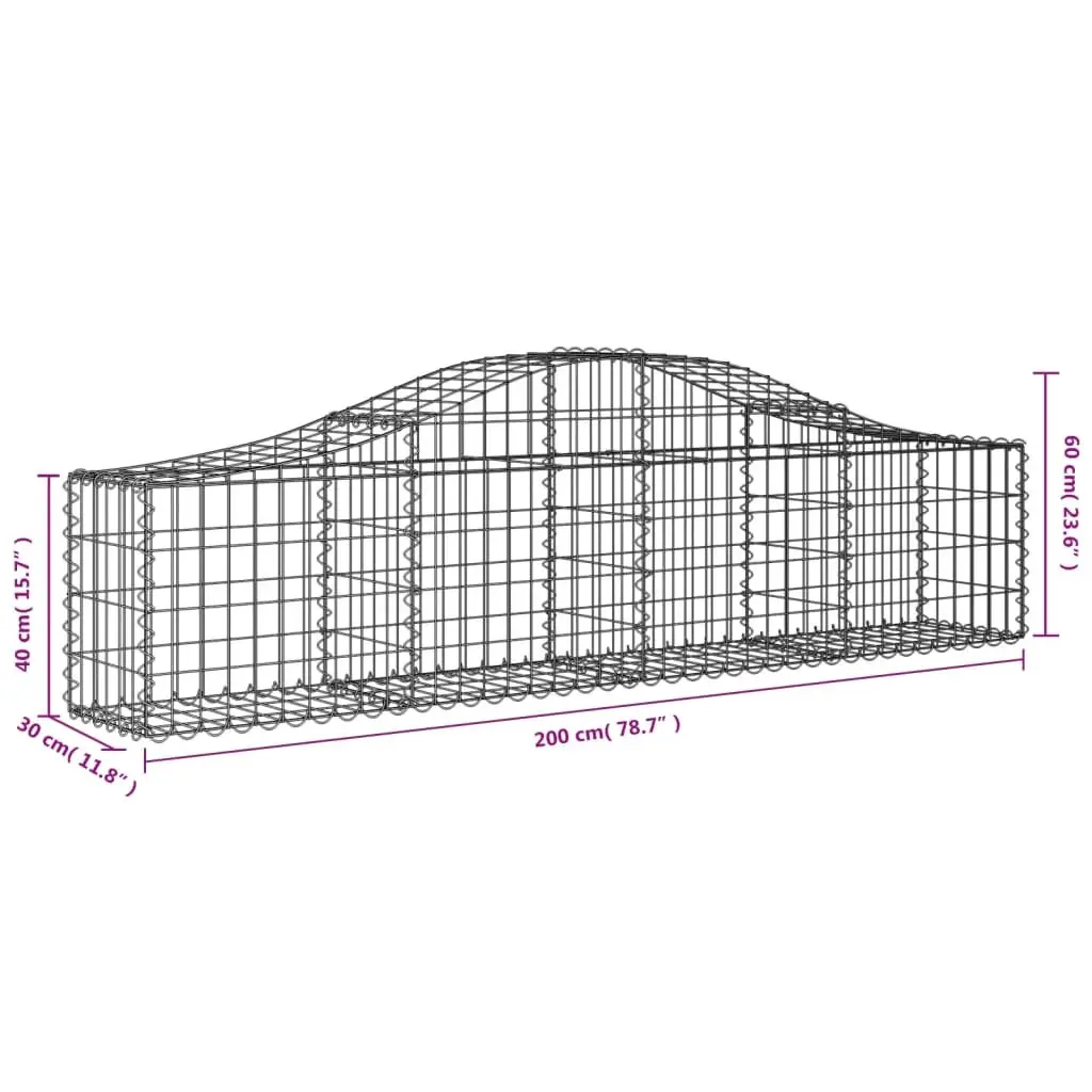Arched Gabion Baskets Garden Barrier Retaining Wall 200 x 30 x 40/60 cm Silver 3 Piece