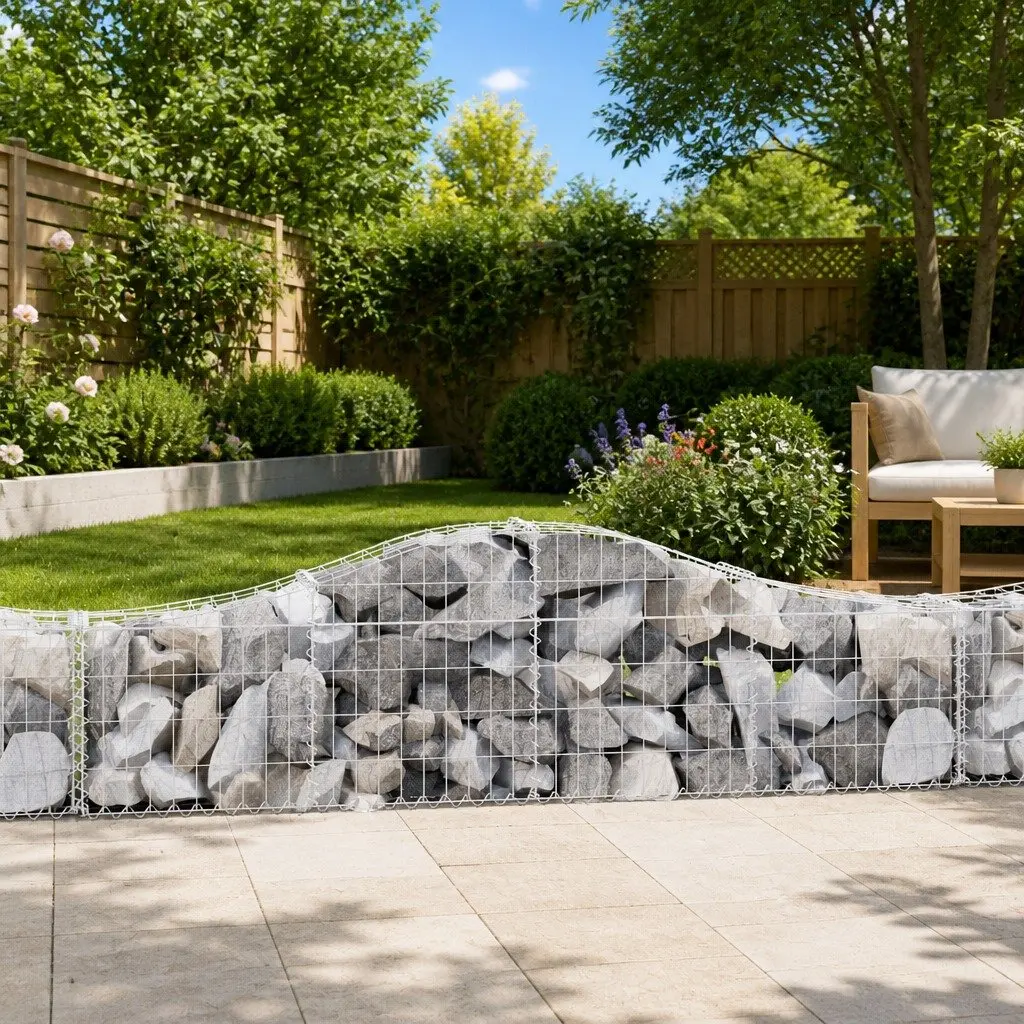 Arched Gabion Baskets Garden Barrier 200 x 30 x 40/60 cm Silver 4 Piece