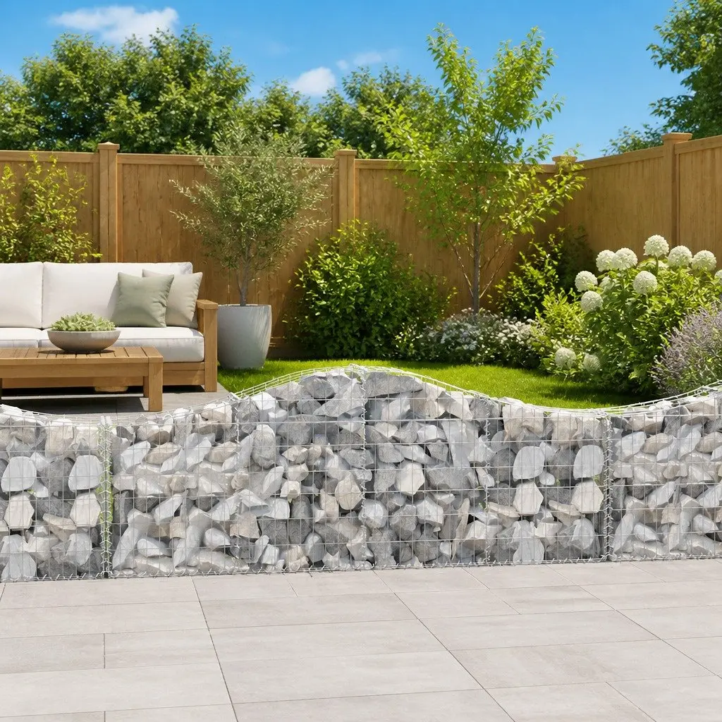 Arched Gabion Baskets Garden Barriers 200 x 30 x 60/80 cm Silver 2 pcs
