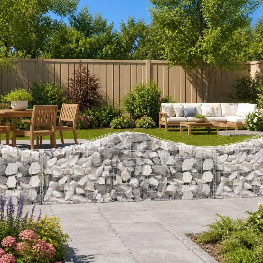 Arched Gabion Baskets Decorative Garden Retaining Wall 200 x 30 x 60/80 cm Silver Galvanised Iron 4 Piece