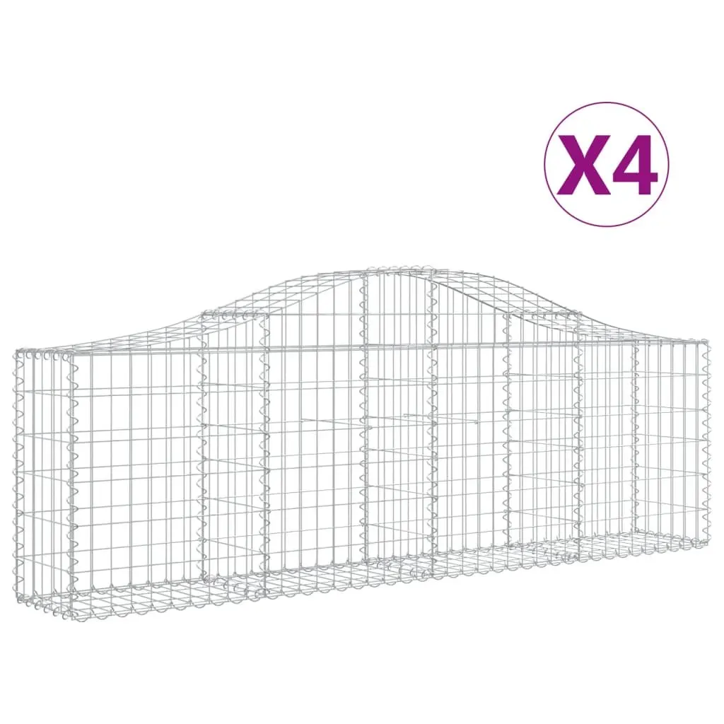 Arched Gabion Baskets Decorative Garden Retaining Wall 200 x 30 x 60/80 cm Silver Galvanised Iron 4 Piece